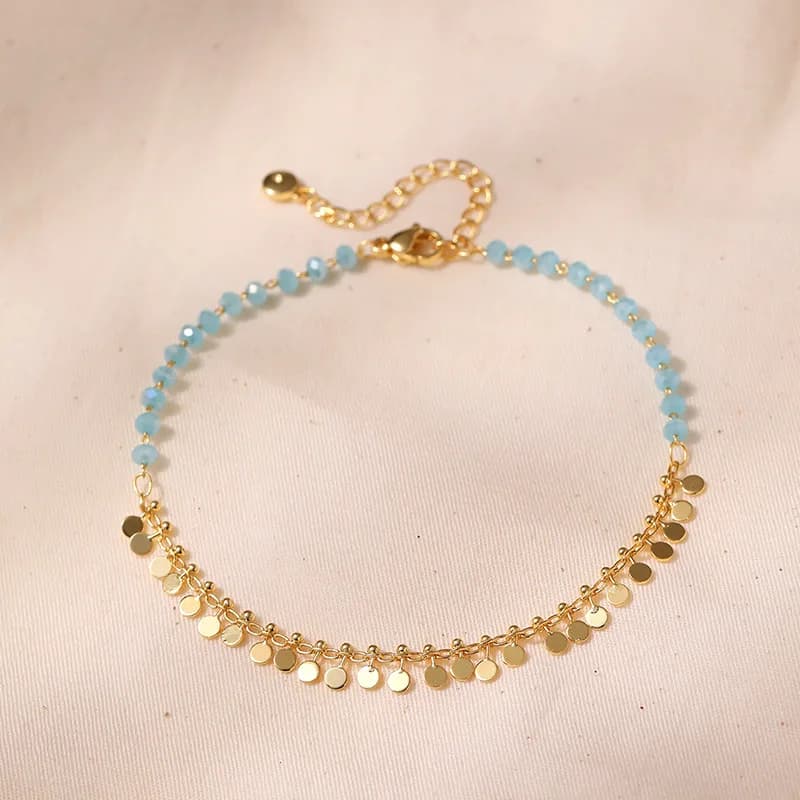 ANENJERY 18K plaqué or glands breloque cheville pour femmes Boho été Bracelet pierre bleue perlée bi