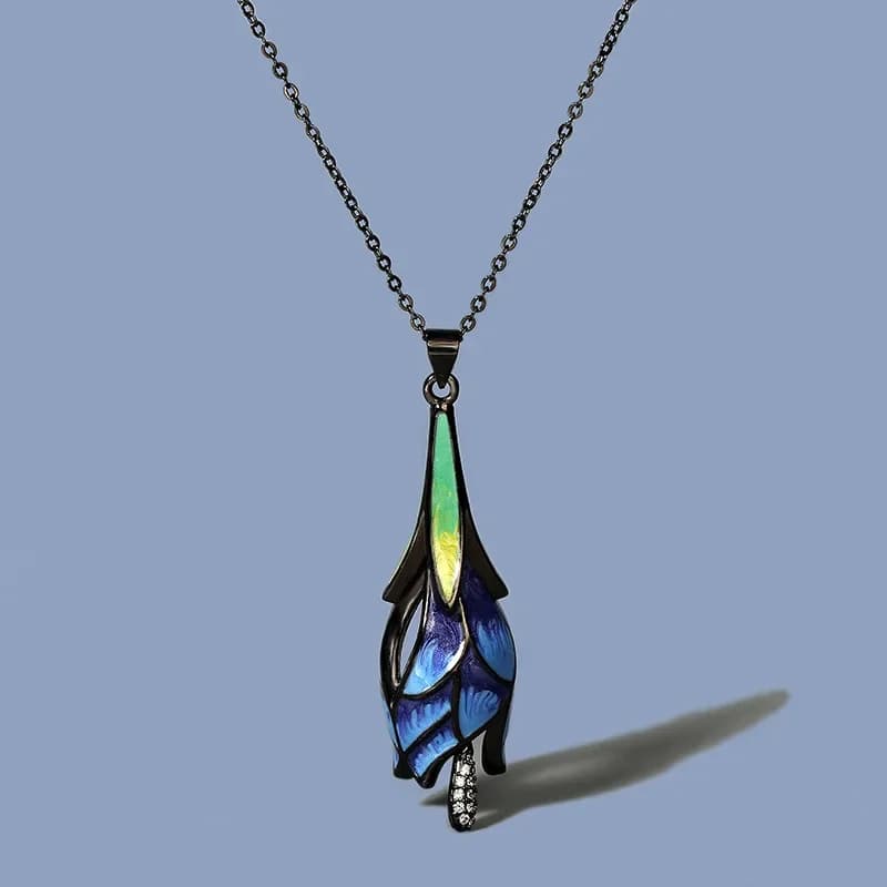 Collier ethnique élégant en argent 2024, couleur de rêve, Lotus bleu, pour dames, émail fait à la ma