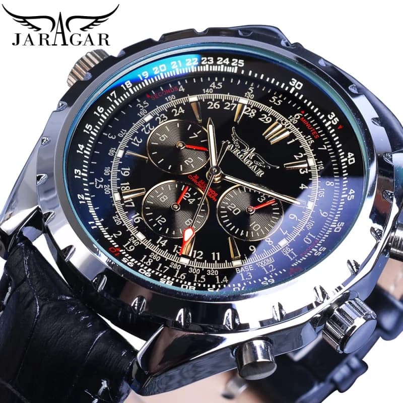 JARAGAR 212 montres mécaniques automatiques élégantes pour homme cadran creux chronographe lumineux 