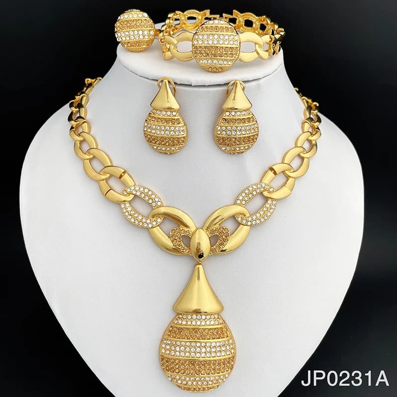 Parures de bijoux élégantes pour femmes de Dubaï, design de luxe, colliers, boucles d'oreilles, bagu