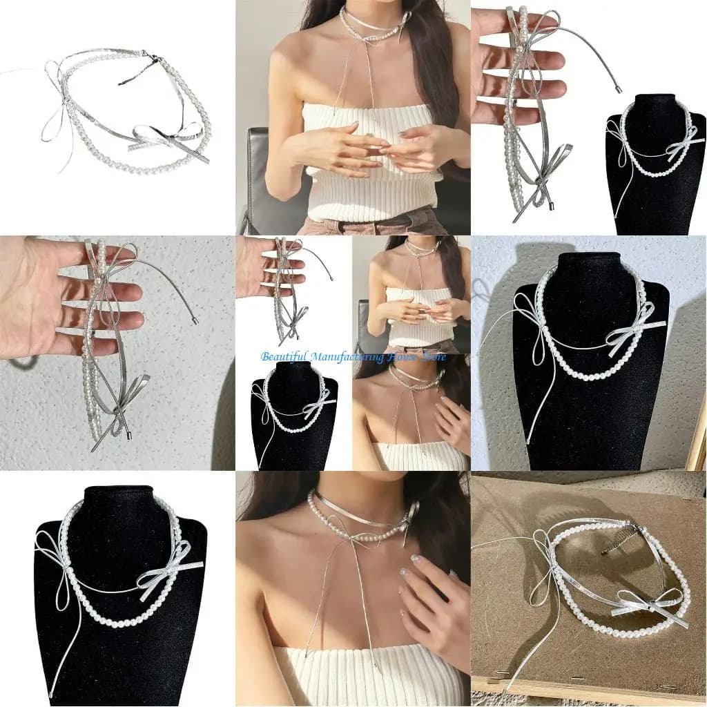 Collier élégant avec pendentif à nœud papillon Double couche, avec détails délicats, chaîne cou empi