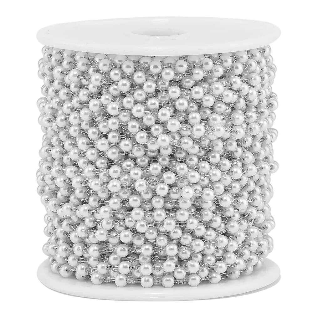 Chaînes de perles d'imitation blanches en acier inoxydable, 2 mètres, largeur 3mm, pour la fabricati