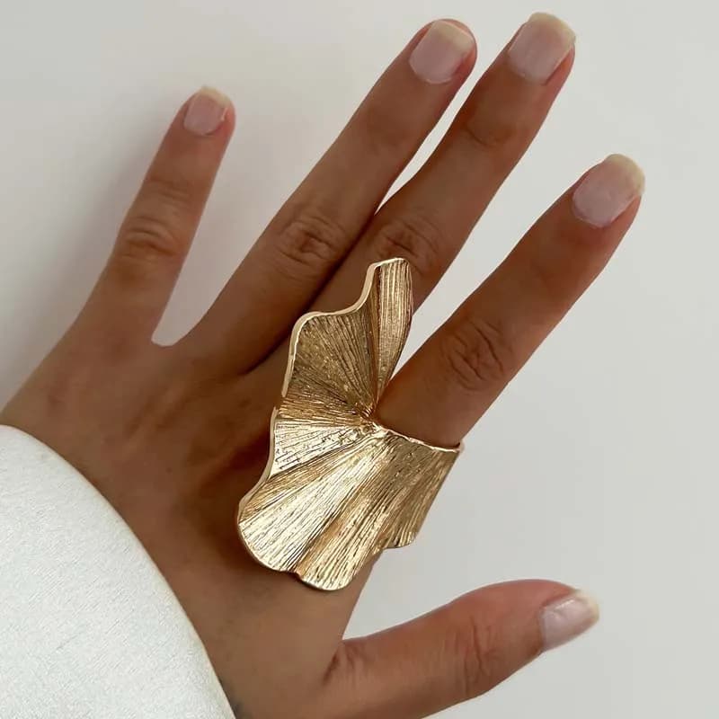 Bagues Vintage couleur or feuille de Ginkgo pour femmes et hommes, mode métal plissé, ouverture régl