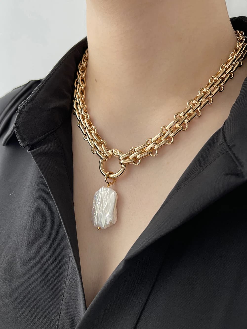 Peri'sBox grand carré naturel perle d'eau douce pendentif grosse chaîne collier pour femmes Vintage