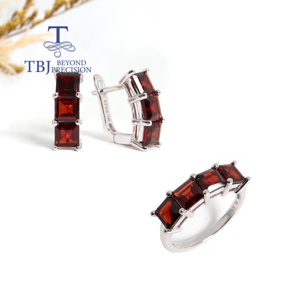 Ensemble de bijoux avec boucles d'oreilles en grenat naturel, en argent sterling 925, cadeau d'anniv