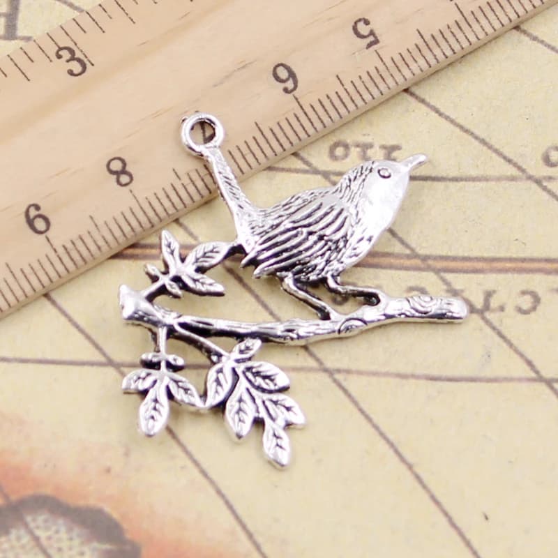 Breloques Tibétaines en Argent de 35x42mm, 10 Pièces, Branche Debout d'Oiseau, pour Document, Bijoux