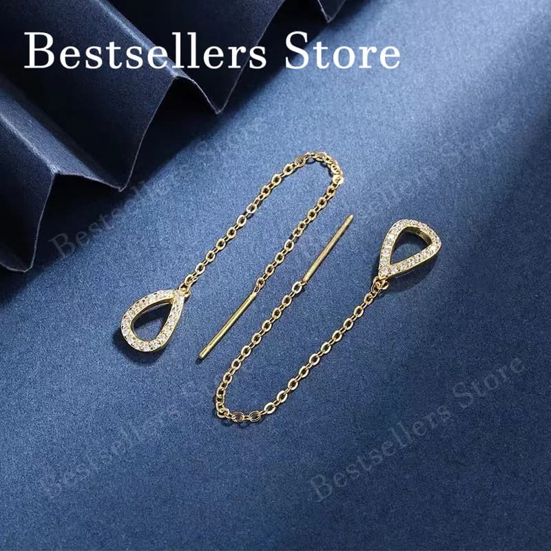 Boucles d'oreilles en argent sterling 925 plaqué or 18 carats avec zircon en forme de goutte : Mode,