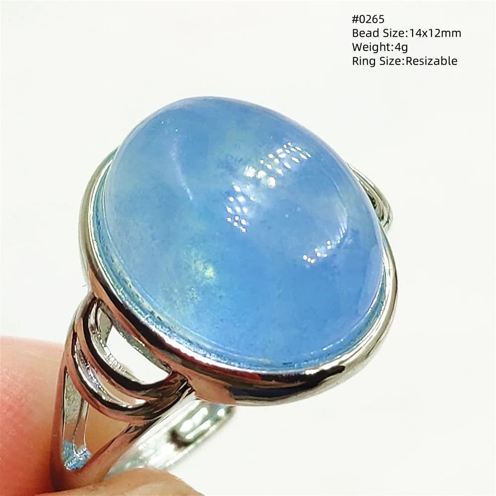 Bague réglable en aigue-marine bleue naturelle, argent regardé 925, perle transparente, bague nar, b