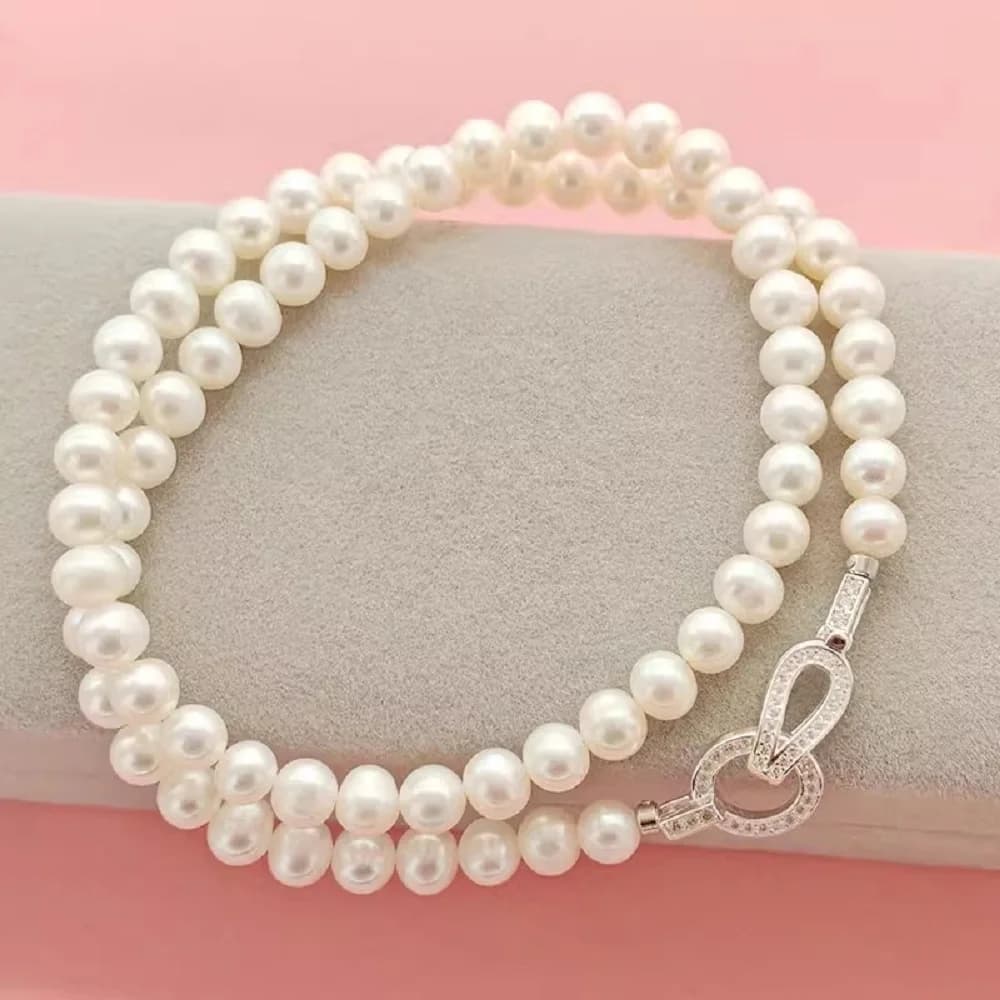Collier de perles classique, perles naturelles rondes des mers du Sud AAA7-8mm, avec fermoir en arge