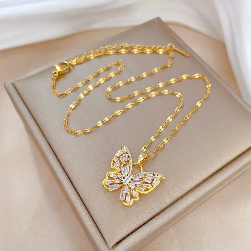 Fantasy crystal collier femme strass papillon doré cadeaux bijoux pendentif accessoires party symétr