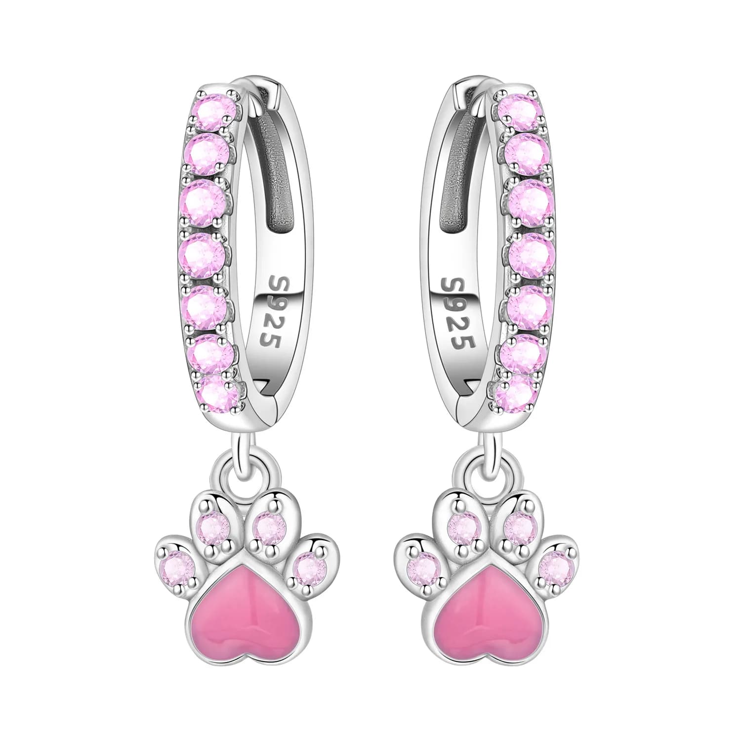 PANPOKI – boucles d'oreilles en argent Sterling 925, motif patte d'animal rose, pour femmes, bijoux 