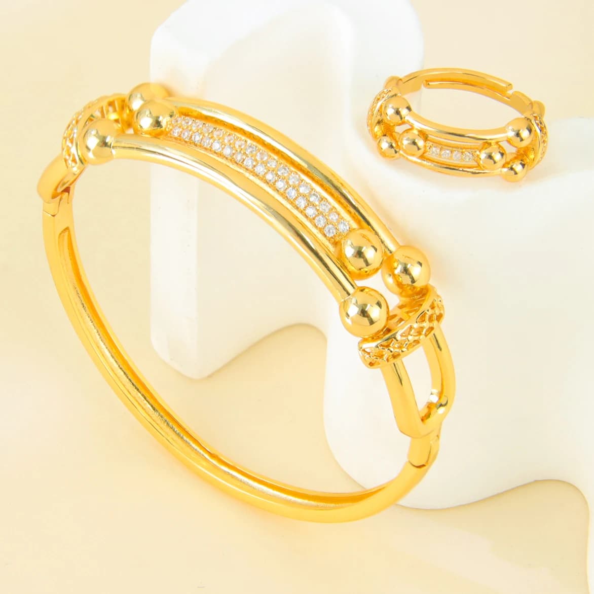 Parure de bijoux en zircon de mode arabe, plaqué or 24 carats, bracelets géométriques italiens, bagu