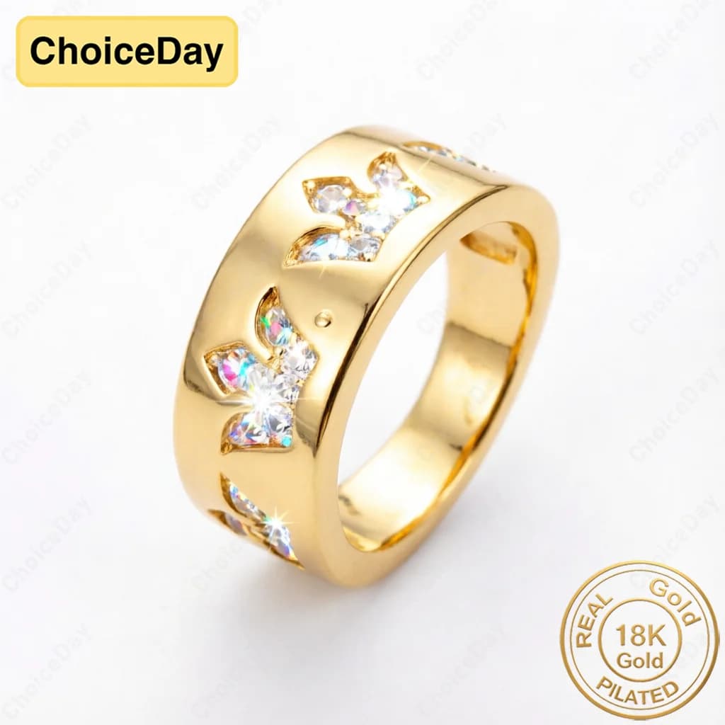 Bague Couronne Luxueuse Plaqué Or 18K avec Zirconium pour Femme – Bijou Tendance pour Mariage et Fêt
