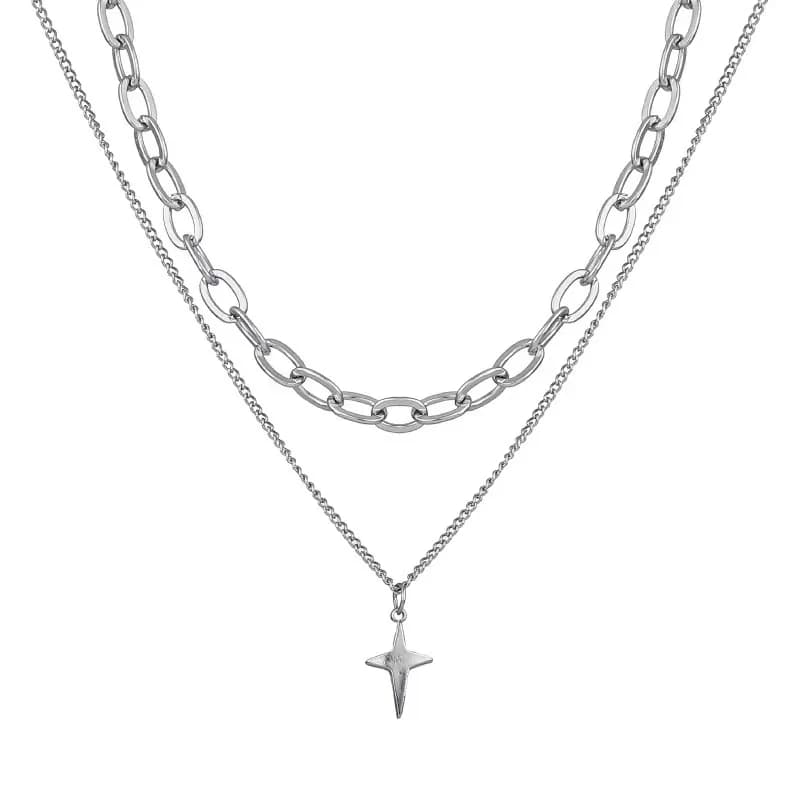 Collier pendentif étoile en argent pour femme, perles en acier inoxydable, double colliers JOCols, a