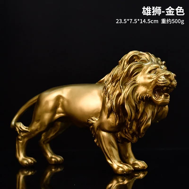 Ornement en résine du roi Lion doré, Statue d'animal de bureau, accessoires de décoration pour salon