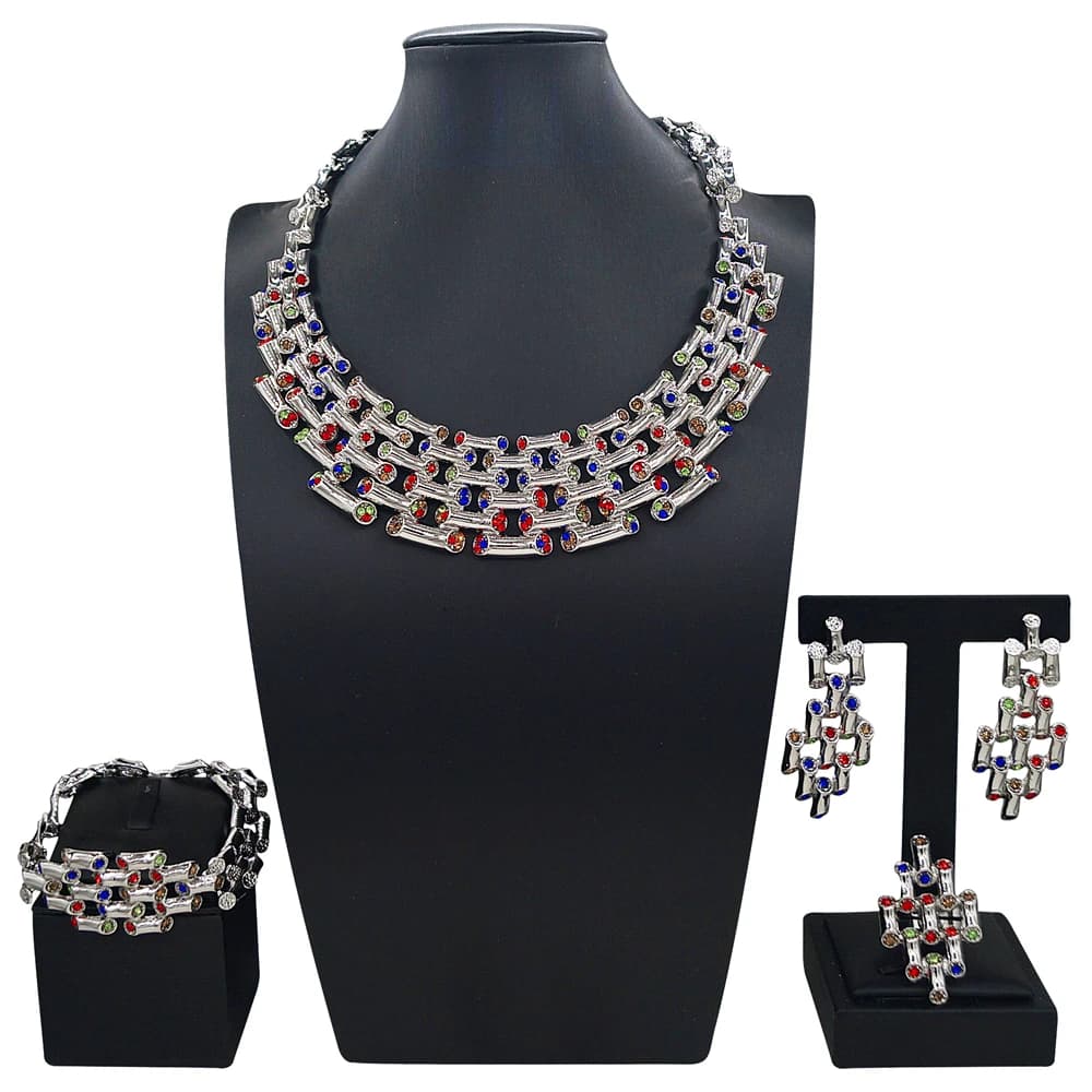Ensemble de bijoux italiens de haute qualité, couleur argent, accessoires de mode légers et exquis