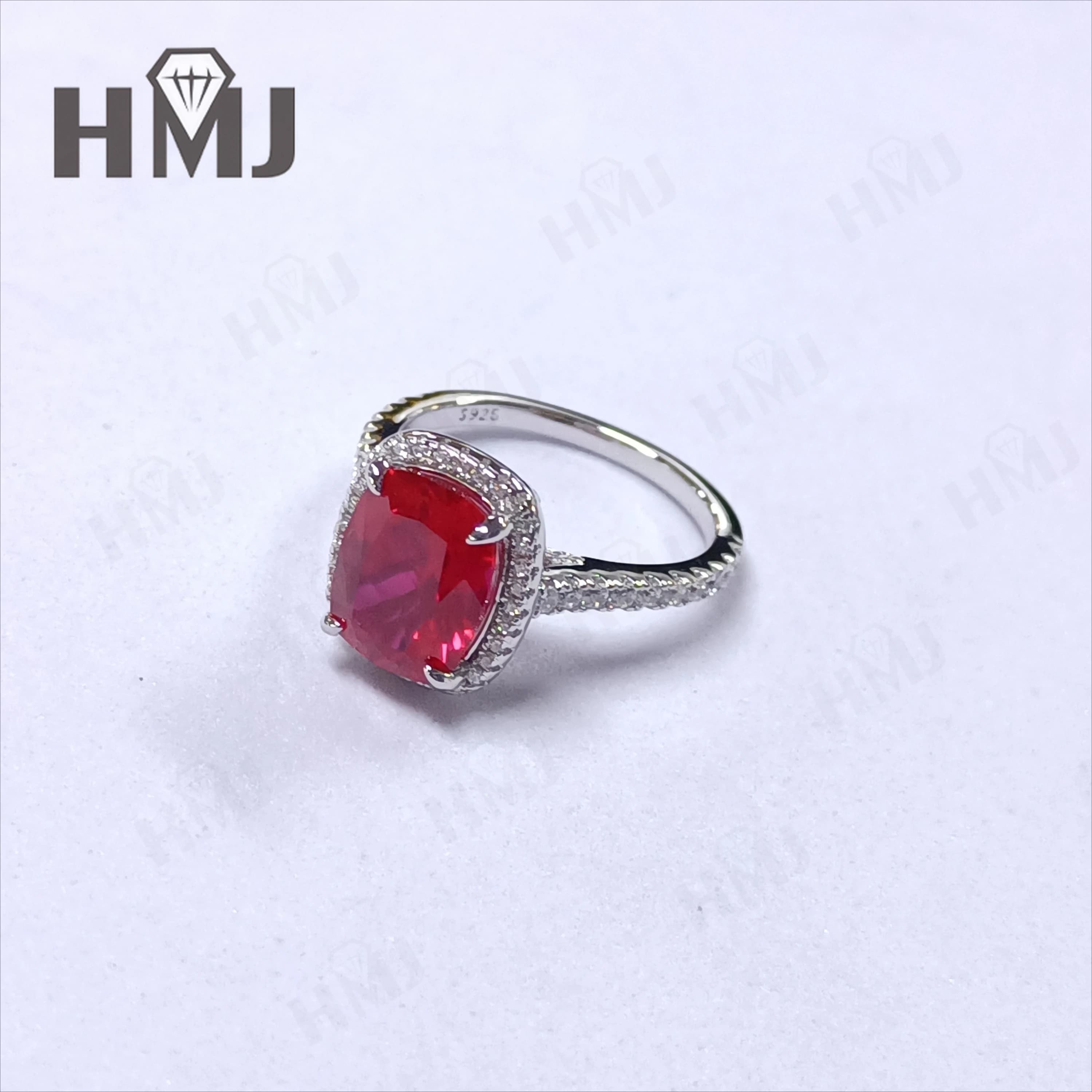 Bagues en émeraude/saphir/rubis de Colombie cultivées en laboratoire, en argent sterling 925, taille