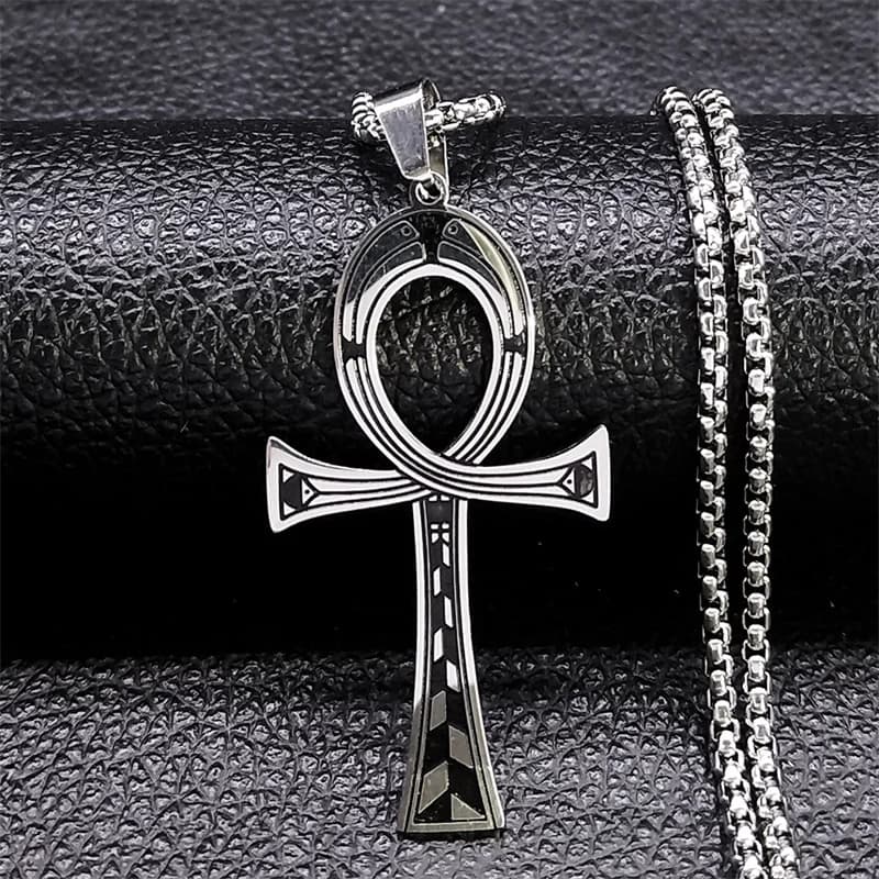 Collier pendentif croix éma enne Ankh pour hommes et femmes, clé de la vie, amulette en acier inoxyd