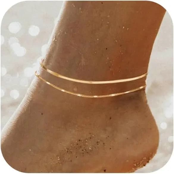 Bracelets de cheville pour femmes, plaqué or véritable 14 carats, perles, chaîne réglable, étanche, 