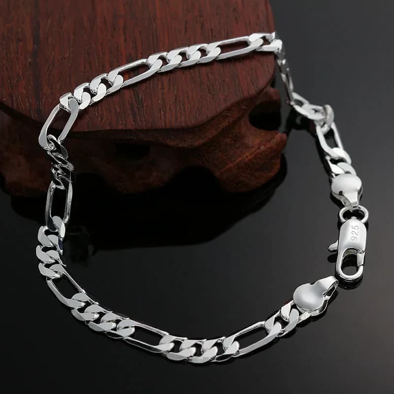 Bracelet en argent sterling 925 avec chaîne classique de 4 mm pour femme, homme, garçon, bijoux pour