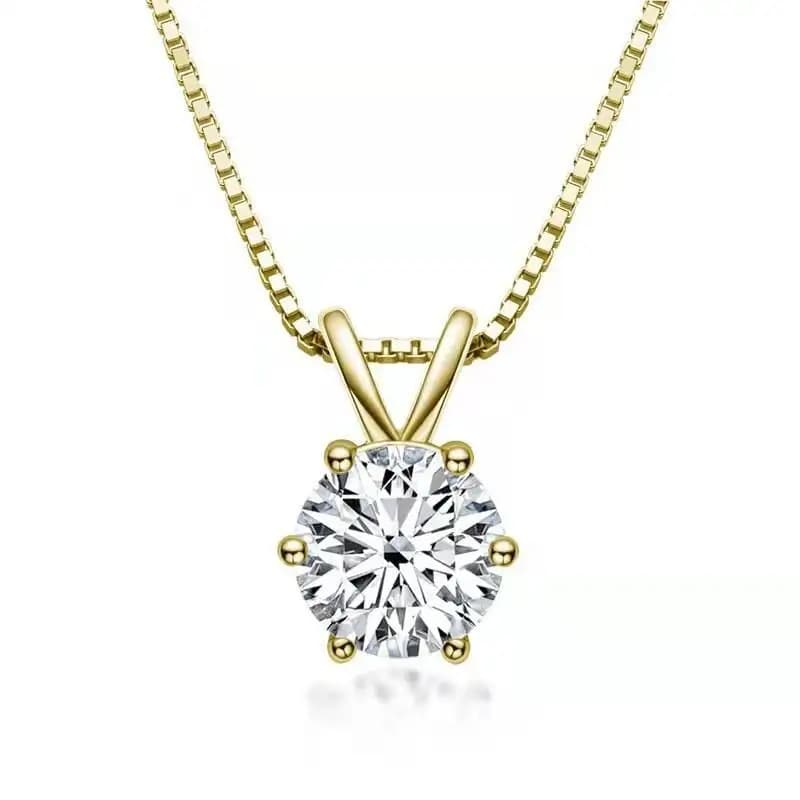 Collier pendentif solitaire rond en argent 925 à six griffes, moissanite multicolore taille ronde D 