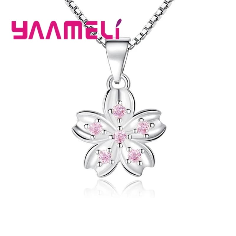 Joli bijoux en argent Sterling 925 Kawaii Sakura fleurs rose zircon cubique charmant pendentif colli