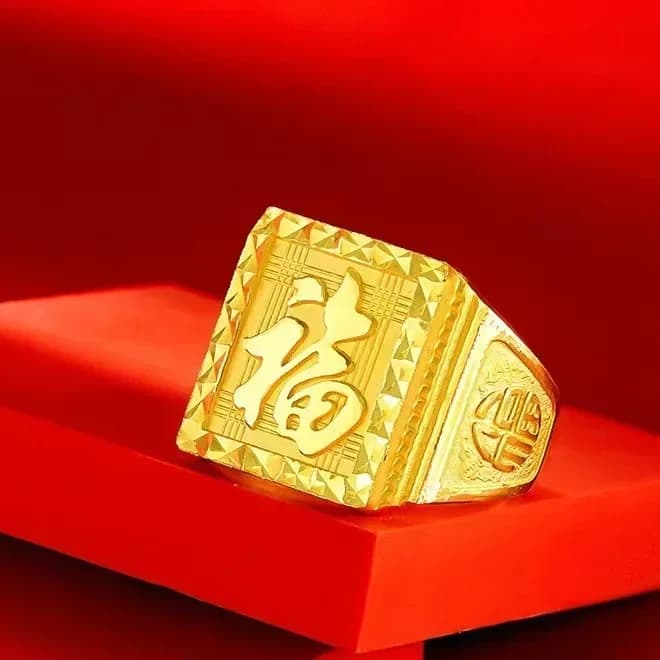 Boutique AU999 même style hommes bague en or véritable 24K agate Pixiu dieu de la richesse réglable 