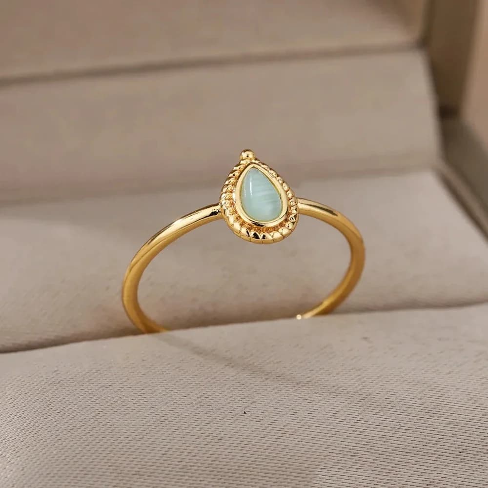 Bagues en opale goutte d'eau pour femmes, couleur or, en acier inoxydable, bijoux de doigt à la mode
