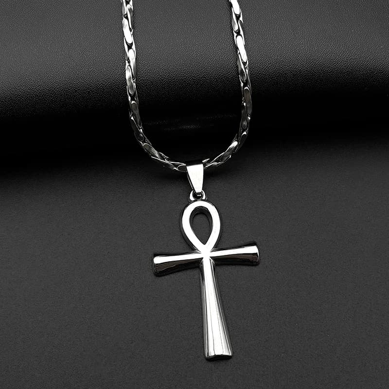 Croix égyptienne Ankh clé de vie pendentif collier en acier inoxydable couleur or amulette chaîne re