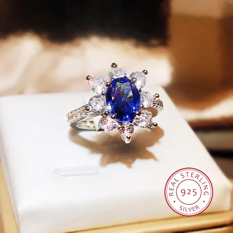 Bague d'anniversaire de mariage en zircone cubique bleue, coupe ovale, bijoux de luxe, cadeau d'anni