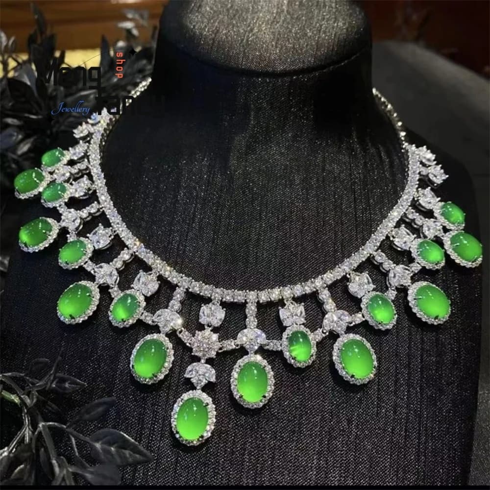 Collier en jade émeraude naturel de type glace, calcédoine, agate verte impériale, bijoux de mode ha