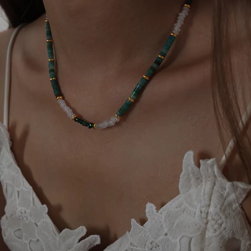Collier de perles en pierre naturelle pour femmes, tour de cou perlé, bijoux faits à la main, brin i
