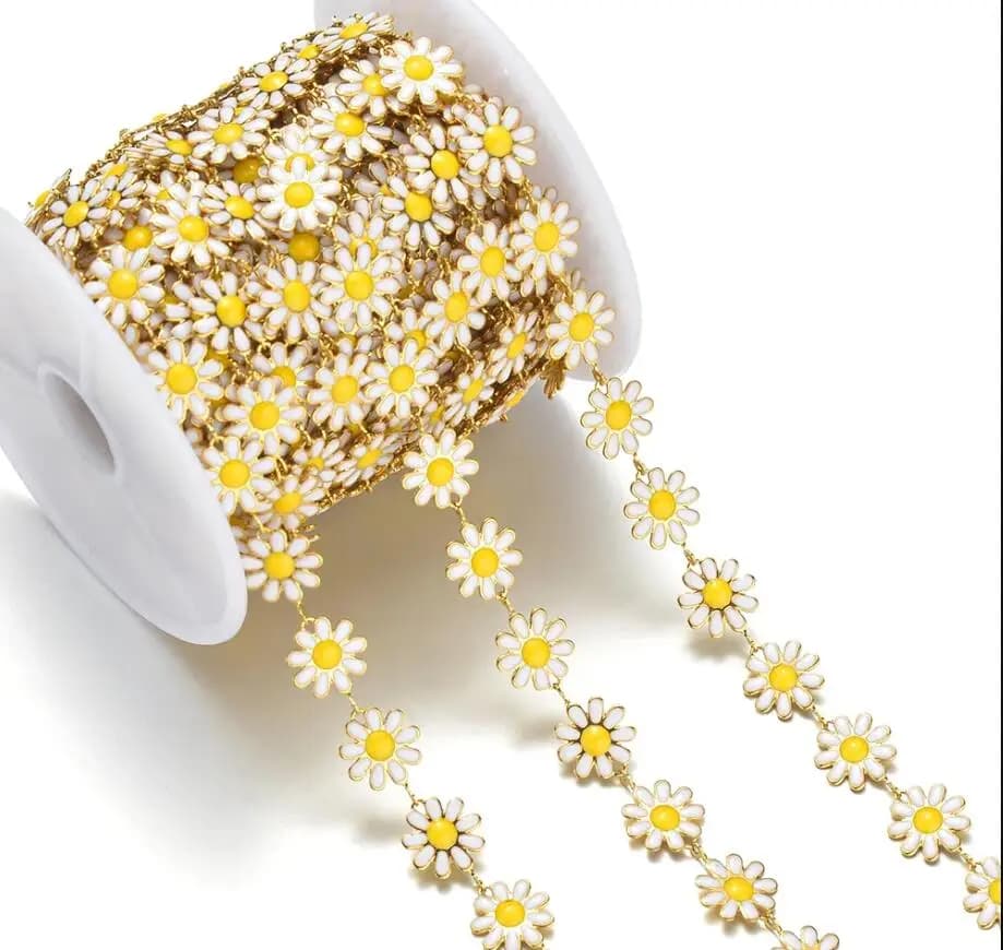 Chaînes en acier inoxydable couleur or émaillé motif tournesol, 1m/lot, pour la fabrication de colli