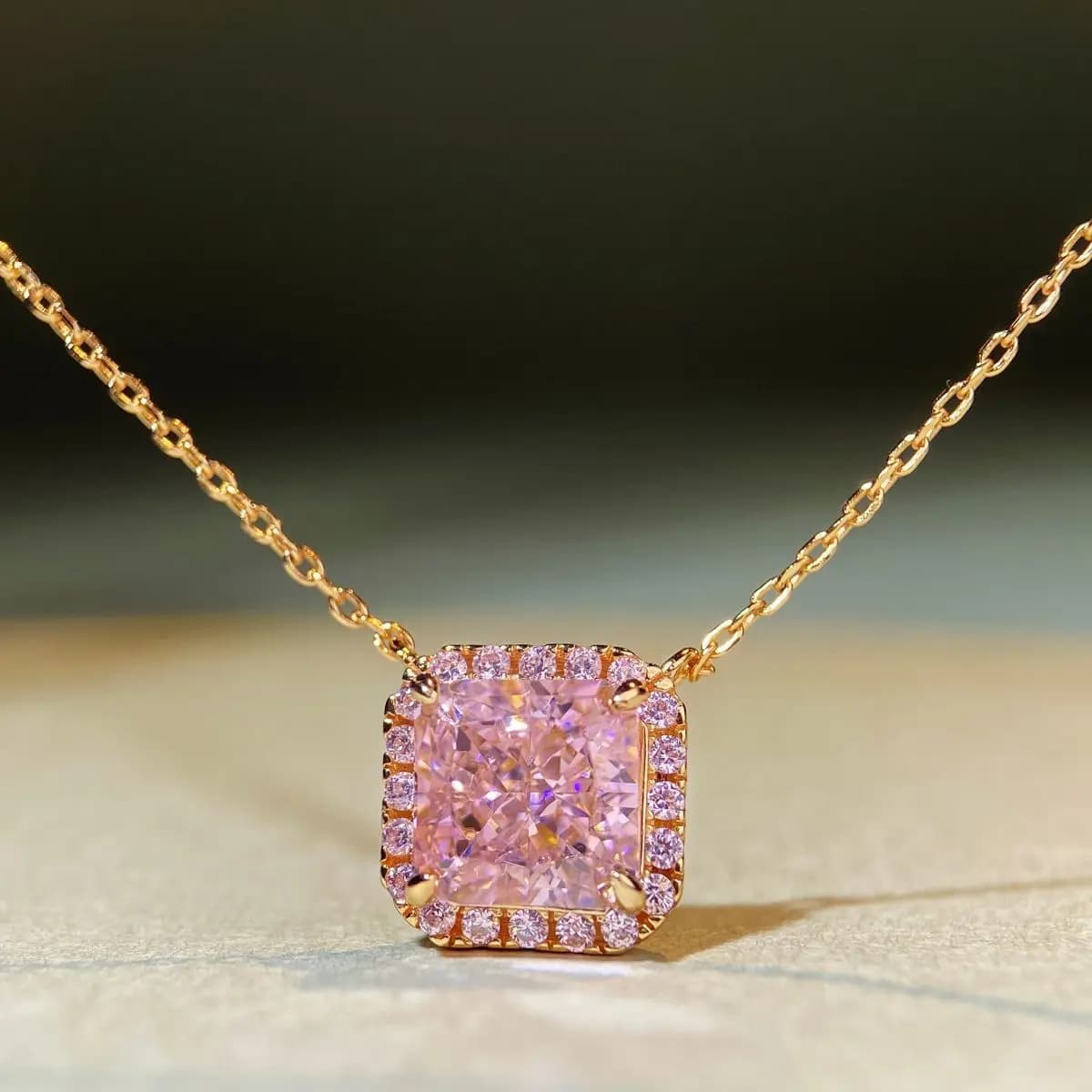 Collier en argent sterling S925 avec diamant rose pour femme, plaqué or champagne 18 carats, pendent
