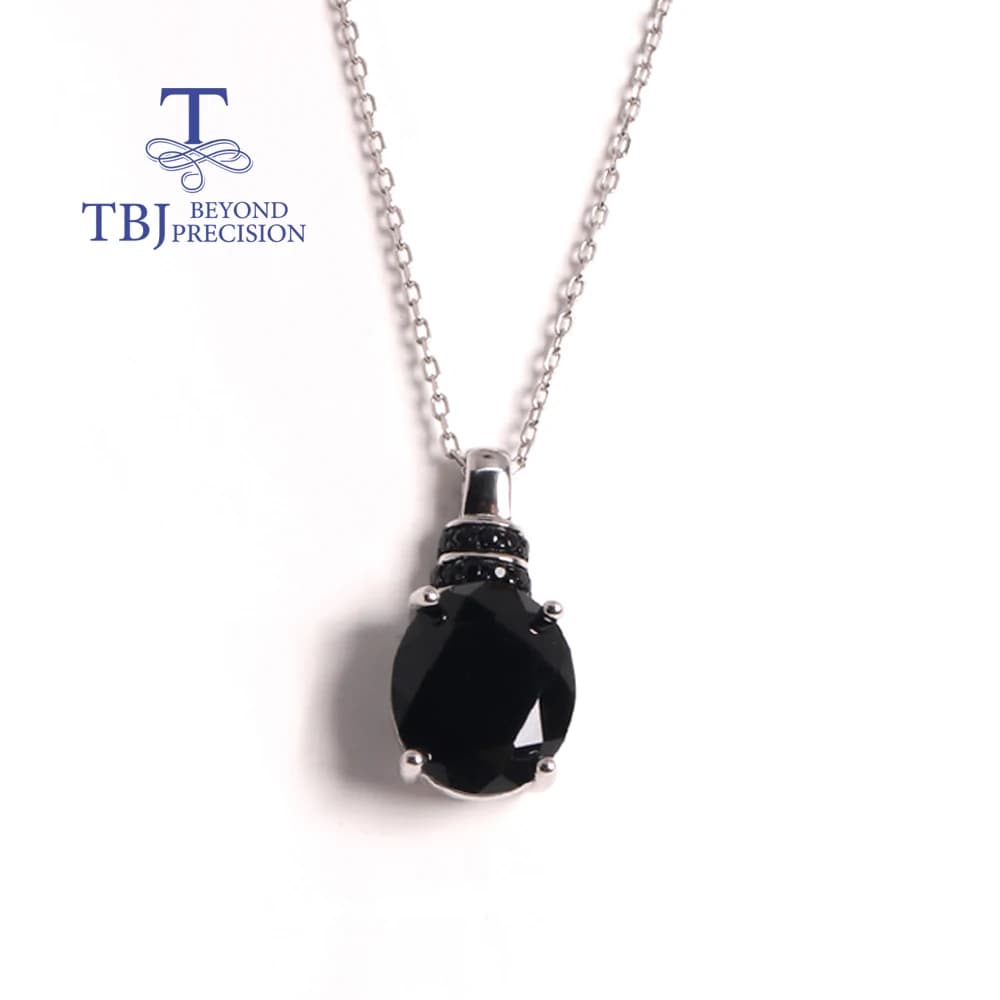 Collier pendentif en spinelle noire naturelle, design tendance 2026, bijoux fins en argent S925 pour