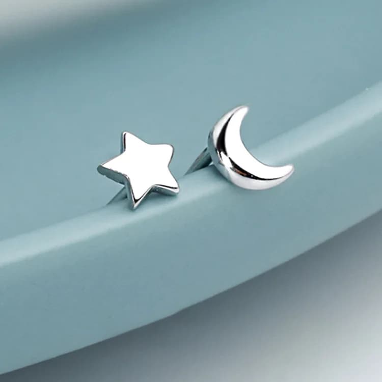 Nouveaux bijoux de mode tendance, lune et étoile, argent sterling 925, asymétriques, mignons, simple
