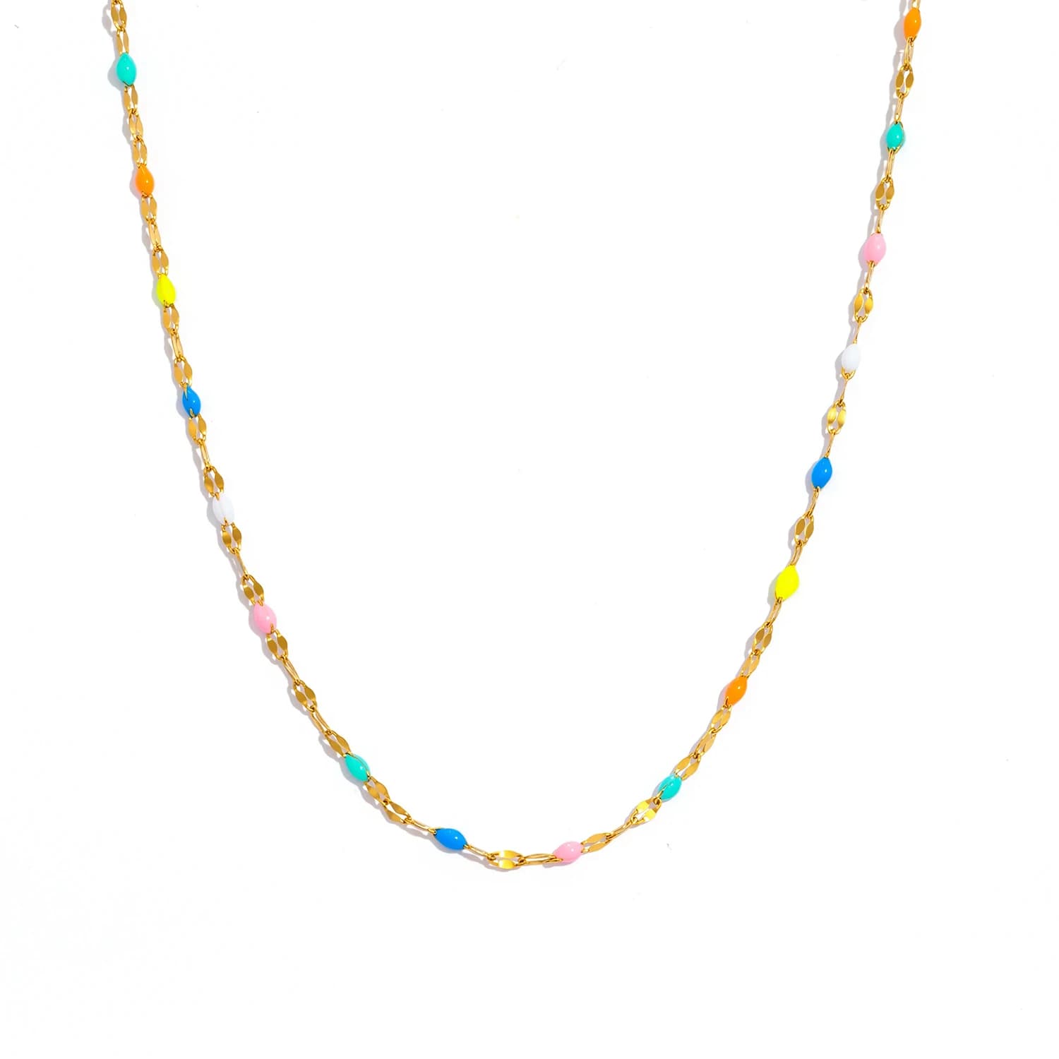Collier minimaliste coloré en émail froid, chaîne en acier inoxydable plaqué or 18 carats, bijoux dé