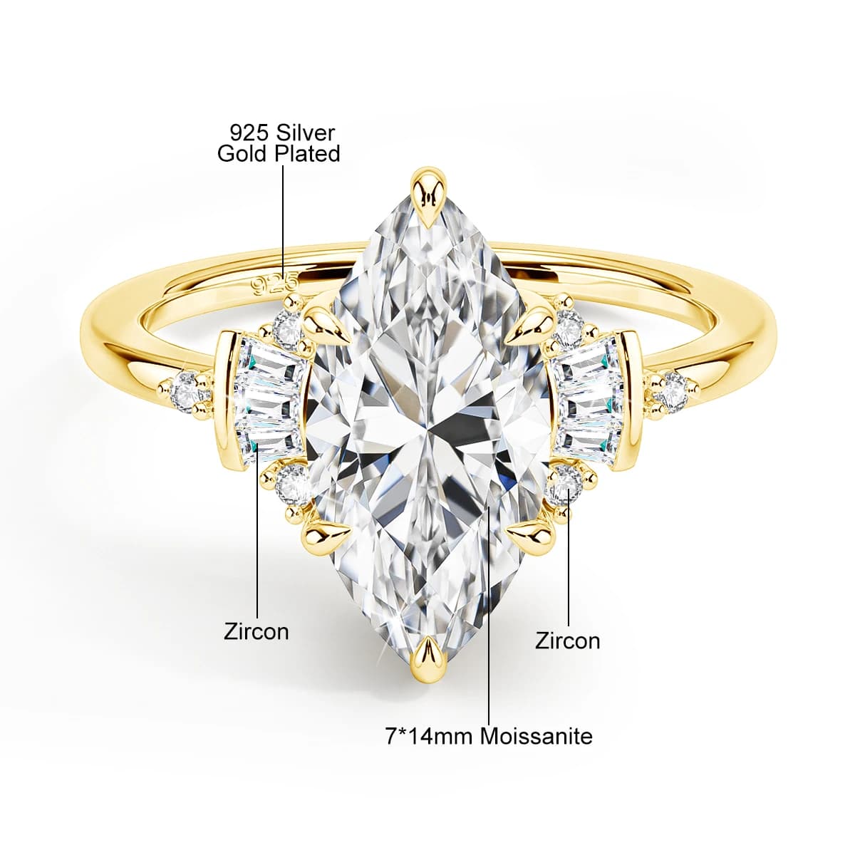Bague de fiançailles Marquise de luxe 3ct 7*14mm, bijoux en diamant cultivé en laboratoire Moissanit