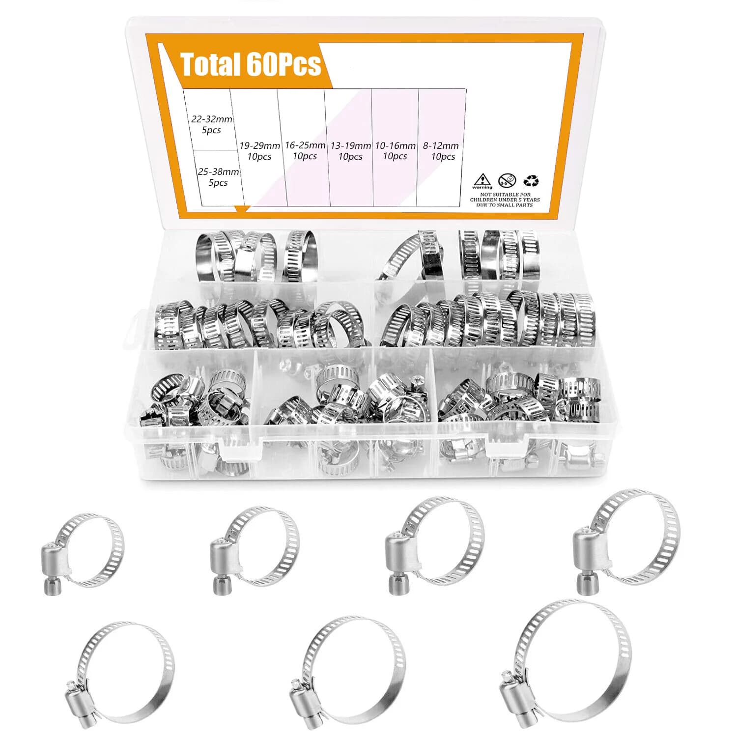 60 pièces 8-38mm réglable en acier inoxydable vis bande colliers de serrage voiture carburant collie