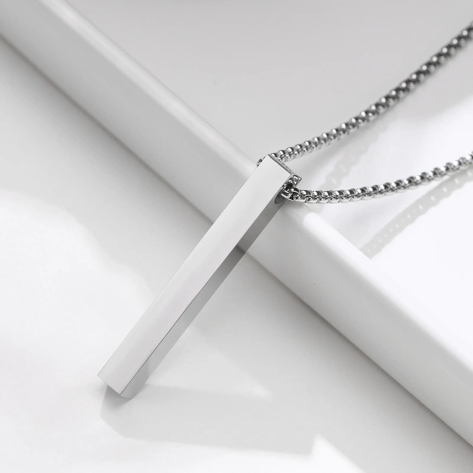 Vnox Collier de pilier de 5 mm pour hommes et femmes, pendentif de barre 3D en acier inoxydable, col