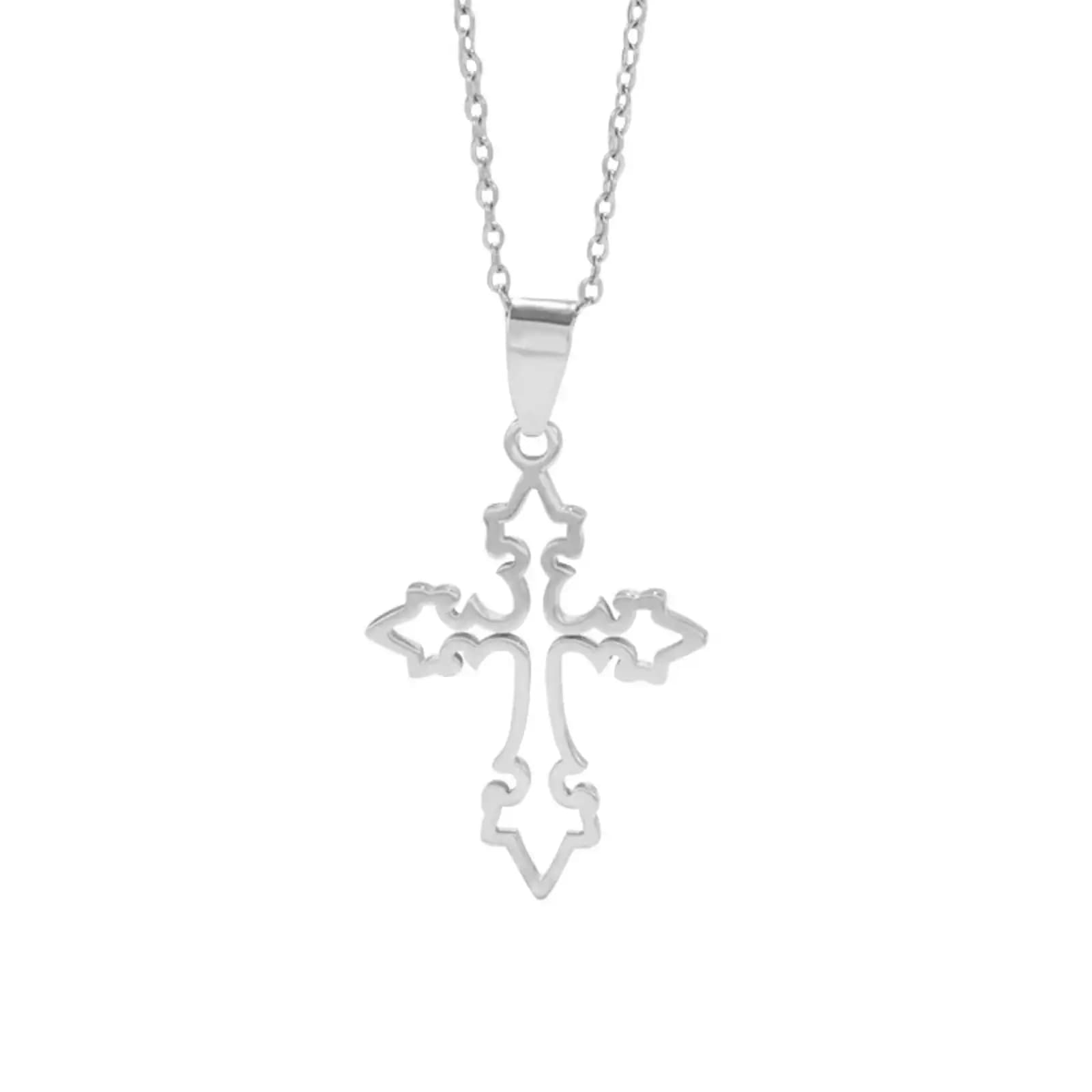 Collier avec pendentif croix de Jésus pour femmes et hommes, bijoux chrétiens en acier inoxydable, c