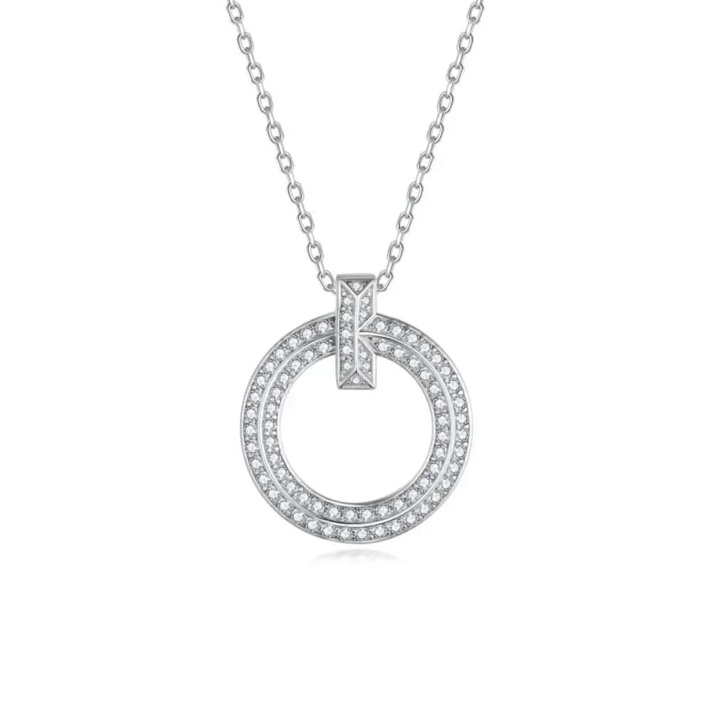 Collier complet en Moissanite, pendentif rond de couleur D, plaqué or blanc 18 carats, réglable, cha