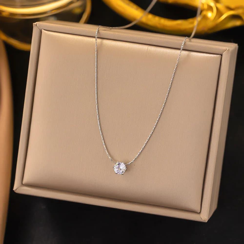Collier en Zircon transparent brillant pour femmes, en acier inoxydable, chaînes de cou minimalistes