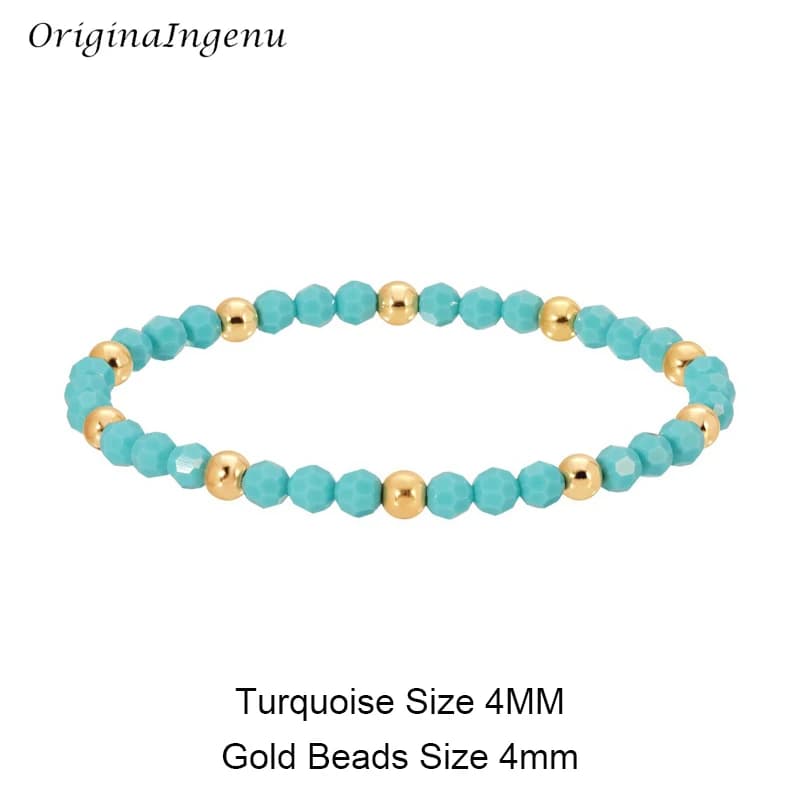 Bracelet élastique rempli d'or, fait à la main, perle turquoise, étanche, bijoux vintage