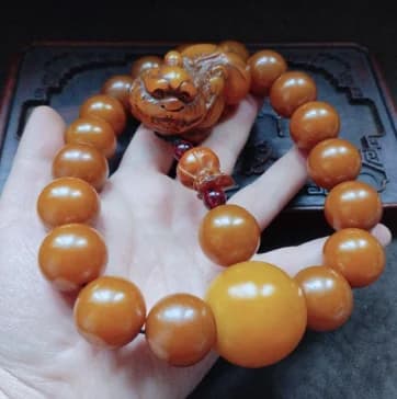 Bracelet à perles rondes polies antique, avec décoration tête de bête sculptée à la main, jonc vinta