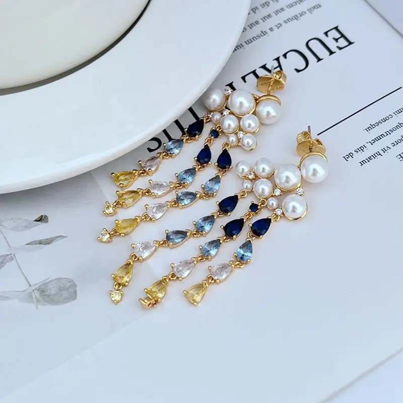 Edward Era rétro perle Bijoux pour femmes 14K or rempli bleu pierre précieuse perle de culture gland