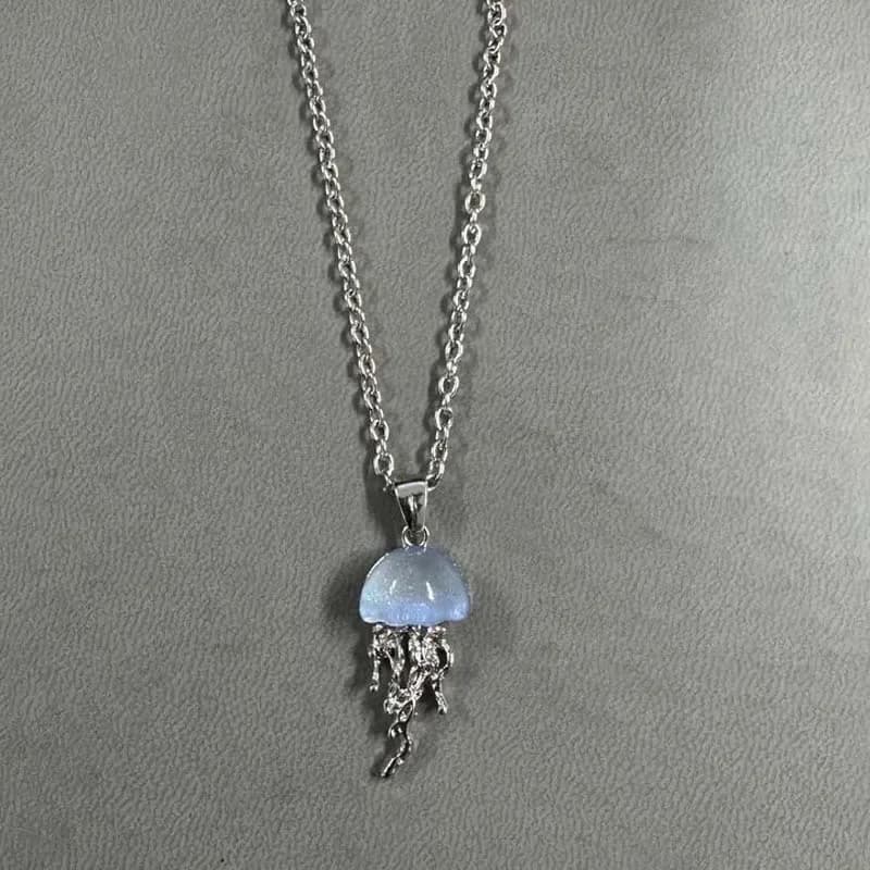 Collier pendentif méduse bleu rose pour femmes, Vintage, Couple élégant, longs glands, breloques, bi