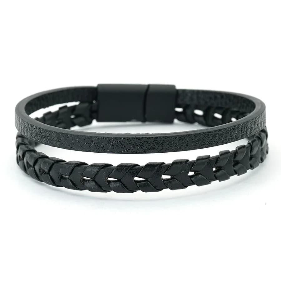 Bracelet en cuir Double couche pour hommes, fermoir magnétique tressé, bijoux élégants, cadeau pour 