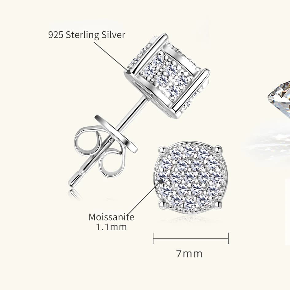 Boucles d'oreilles Moissanite pour femmes, couleur D VVSI, plaqué or blanc 18 carats, en argent Ster