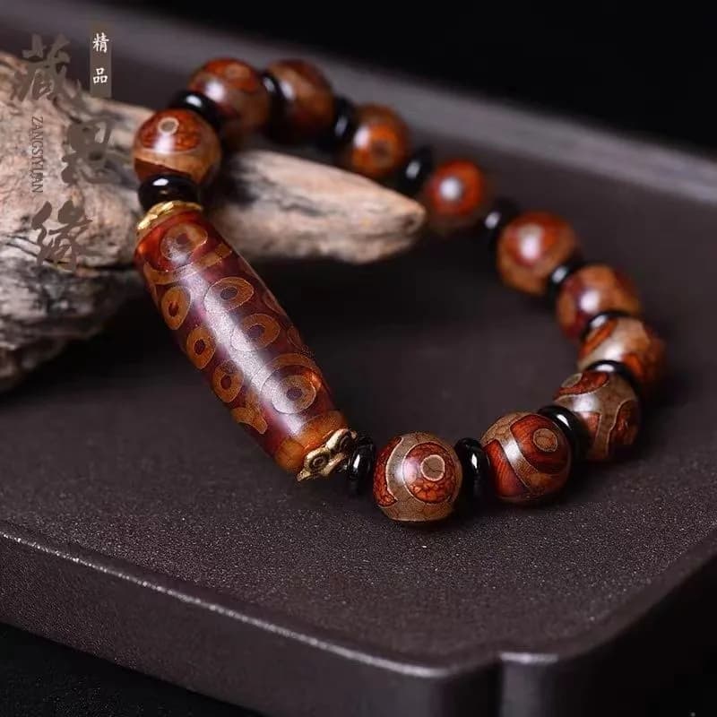Bracelet de perles Dzi tibétaines à trois et vingt et un yeux, bijoux en agate et calcédoine